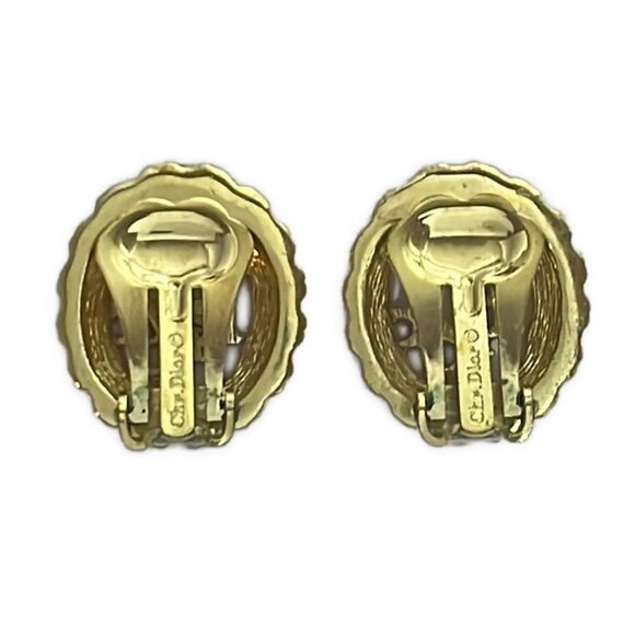 Christian Dior Gold Clear Hardware Rhinestones Clip On Earrings 200-081725 - Picture 2 of 3